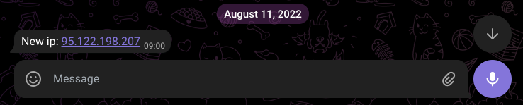 telegram message from the script that contains the ip